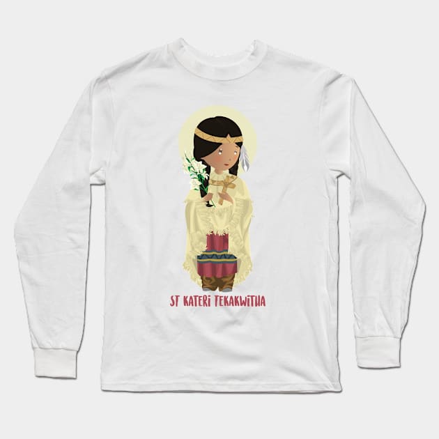 Saint Kateri Tekakwitha Long Sleeve T-Shirt by AlMAO2O